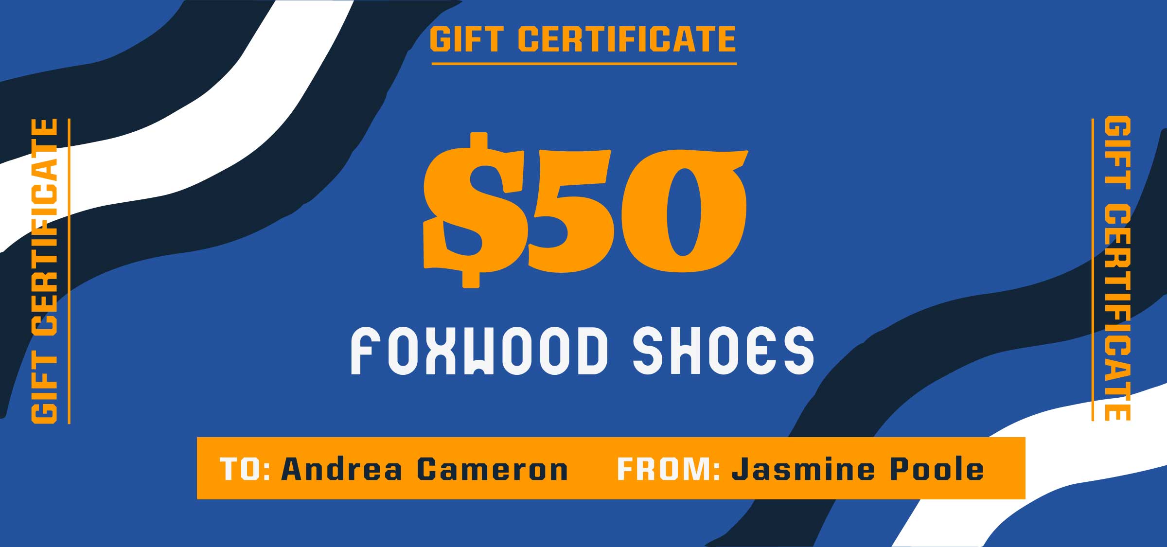 Navy and Orange Gift Certificate Voucher Design