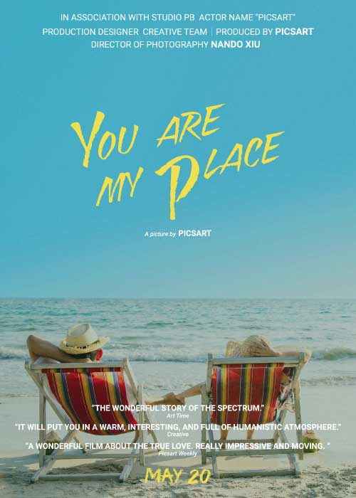 Beachside Romance Movie Poster in Blue and Yellow