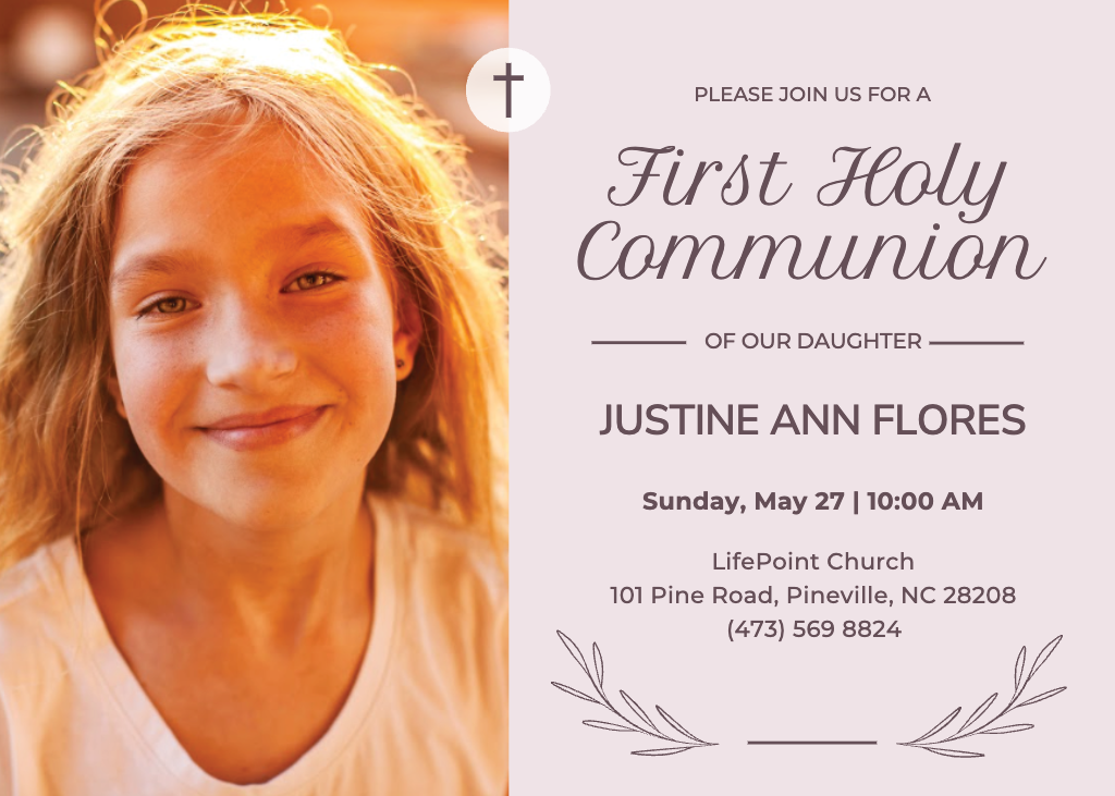 Template Elegant Pink First Communion Invitation Poster