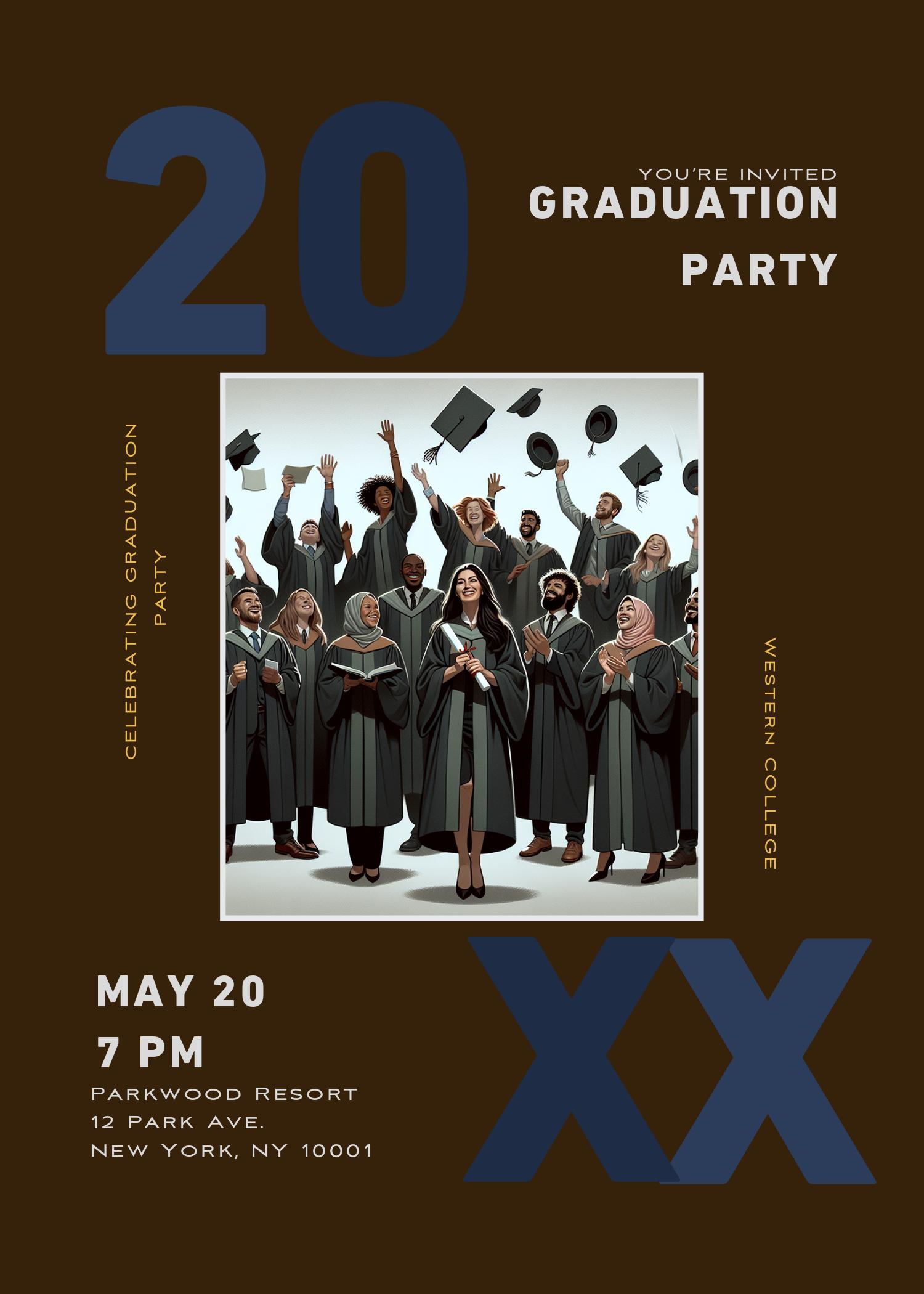 Navy Blue Chic Graduation Party Poster