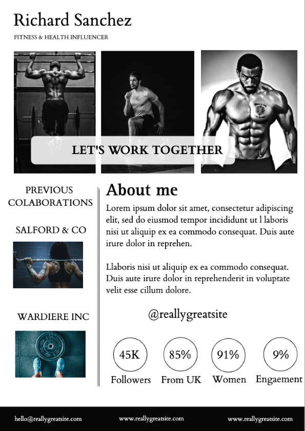 Black and White Fitness Influencer Media Kit