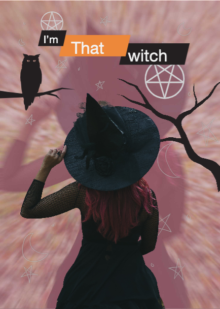 Mystical Witch Social Media Post in Black and Orange