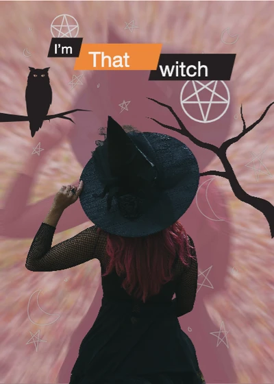 Template Mystical Witch Social Media Post in Black and Orange