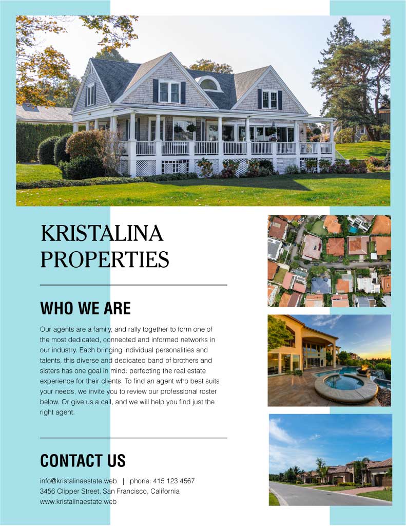 Elegant Sky Blue Real Estate Flyer Design