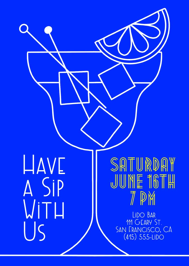 Cocktail Night Invitation Poster in Bold Blue