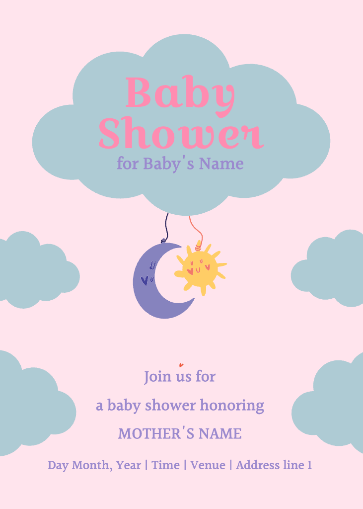 Template Charming Sky Blue and Pink Baby Shower Invitation Post