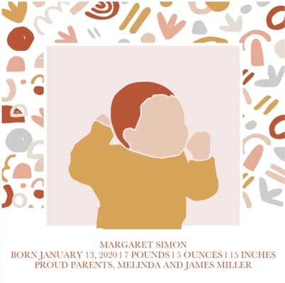 Template Elegant Baby Announcement Poster in Peach Tones