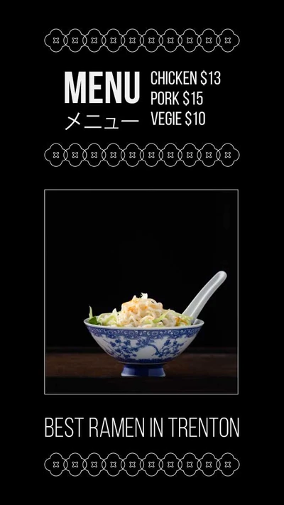 Template Elegant Black Menu Poster for Ramen Restaurant