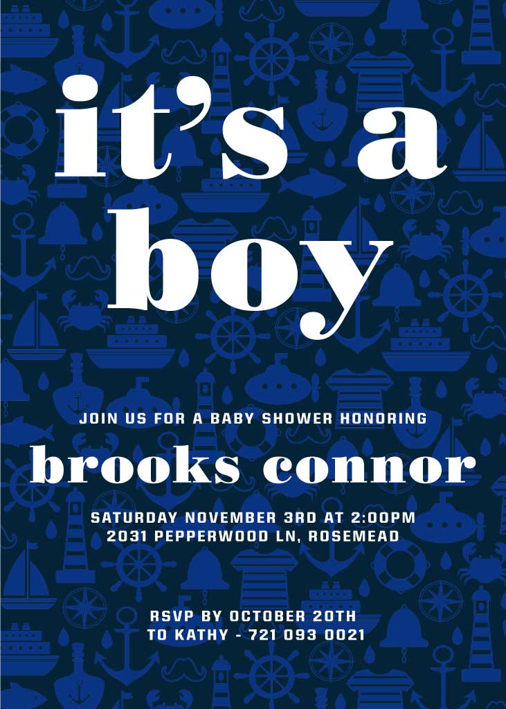 Nautical Navy Blue Baby Shower Invitation Post