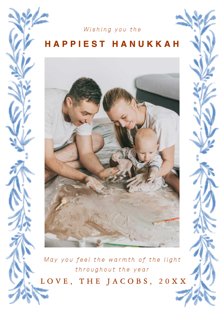 Blue and White Hanukkah Greeting Card Template