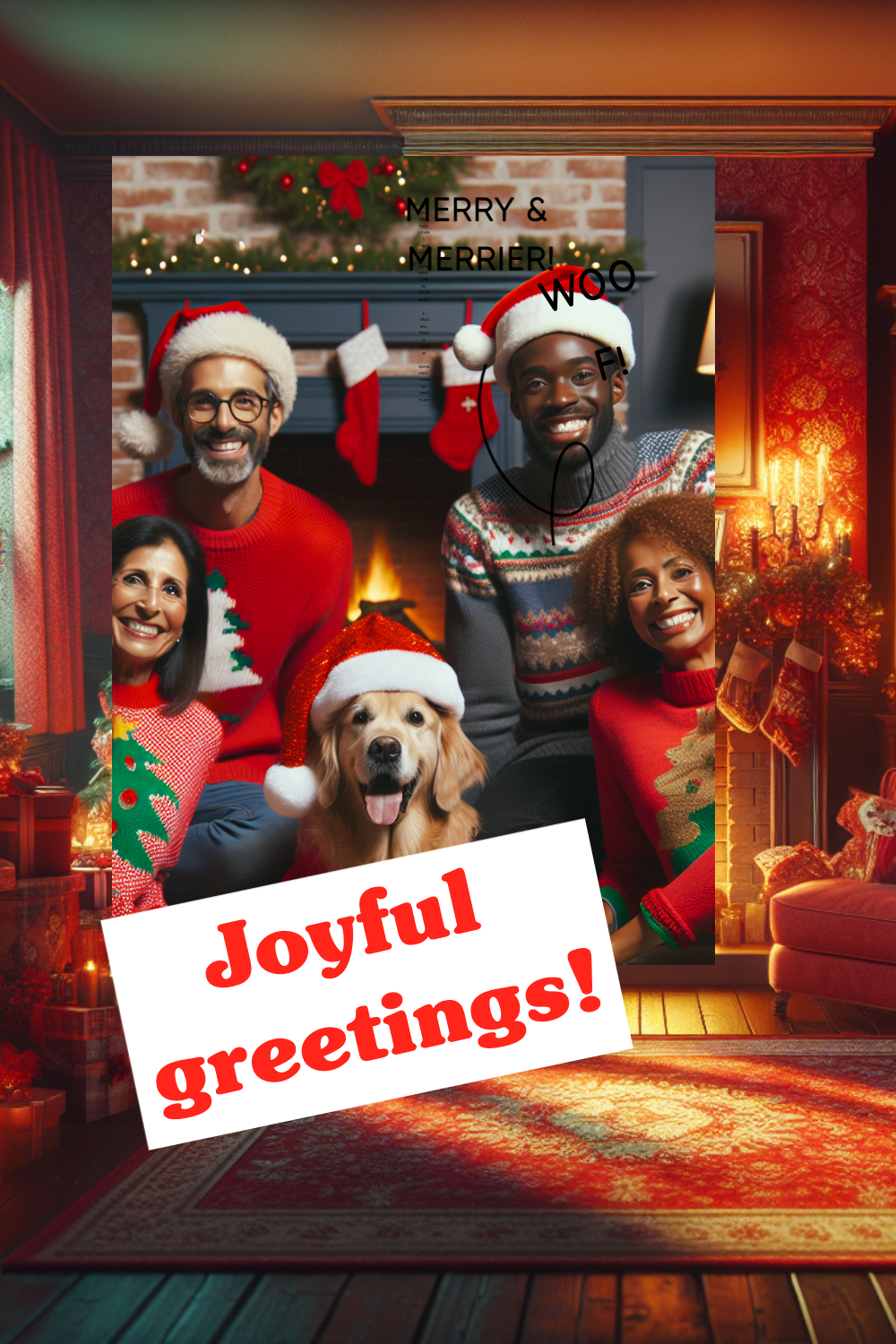 Joyful Red Christmas Poster with Cheerful Child