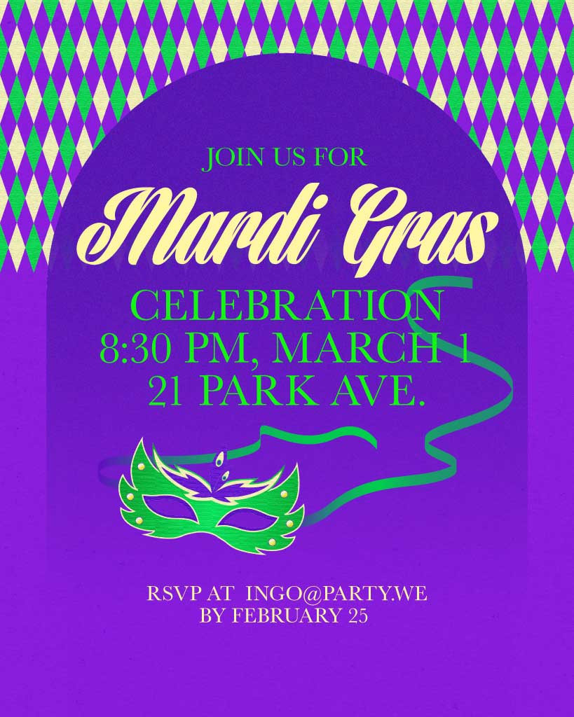 Template Mardi Gras Celebration Poster in Purple and Green