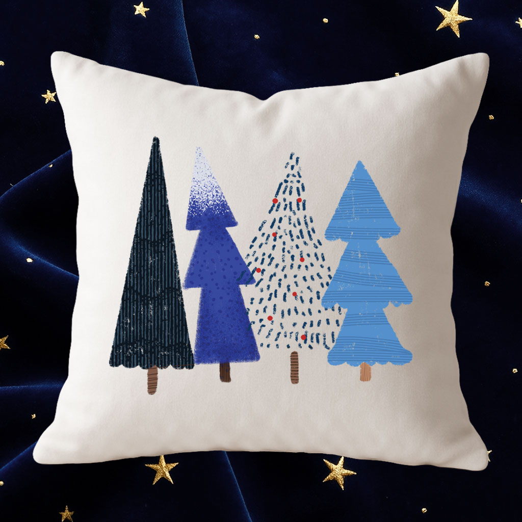 Template Cozy Blue Pillow Case With Trees Design