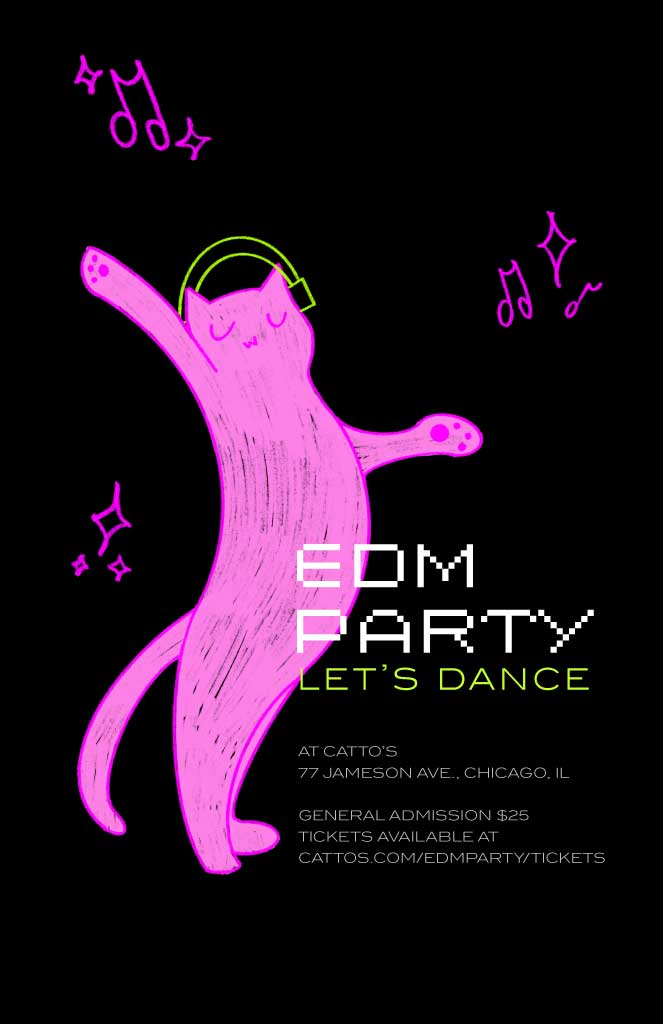 Groovy Pink EDM Party Poster Template