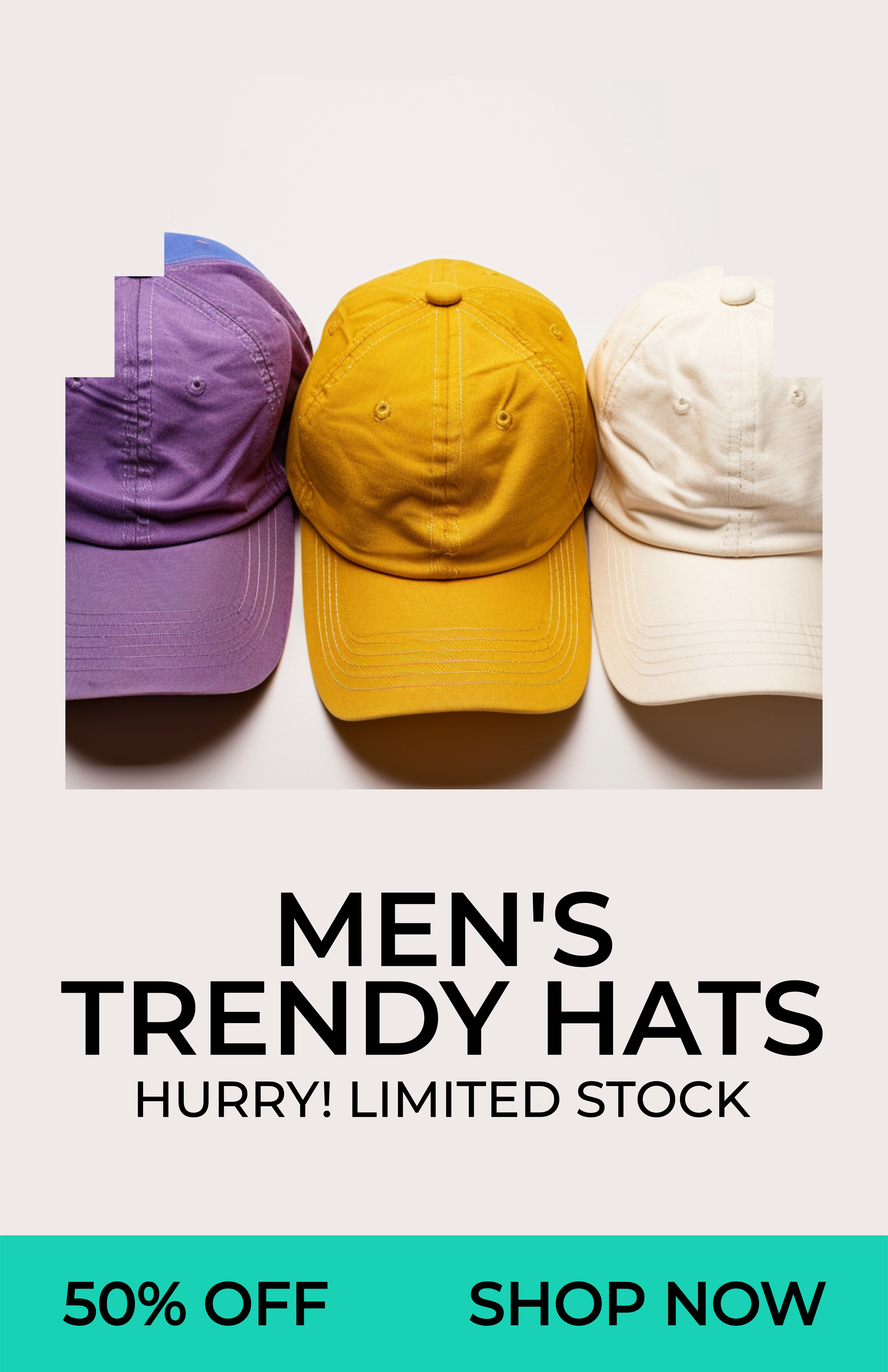 Stylish Men's Hats Sale Poster with Yellow Accent