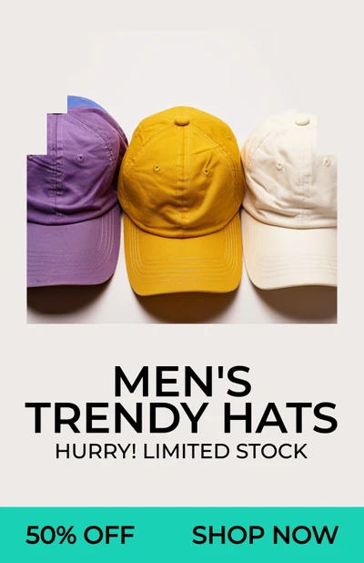Stylish Men's Hats Sale Poster with Yellow Accent