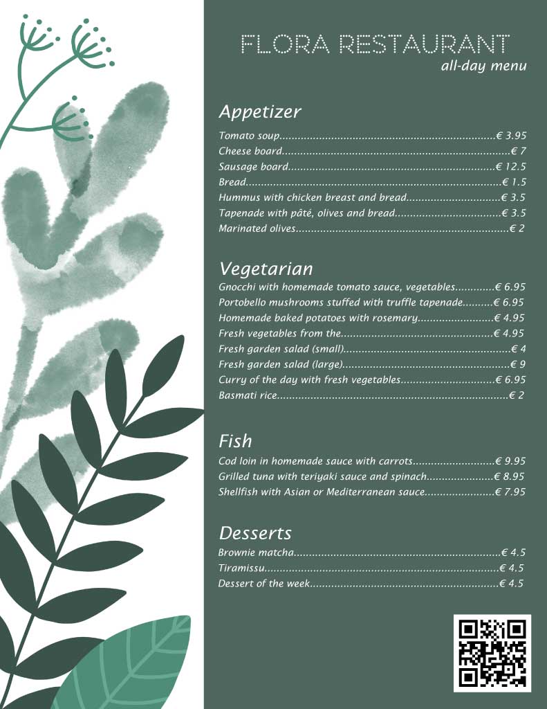 Green Toned Flora Restaurant Menu Post