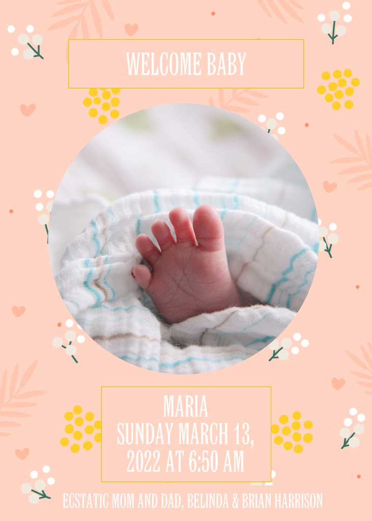 Baby Arrival Celebration Peach Poster Template