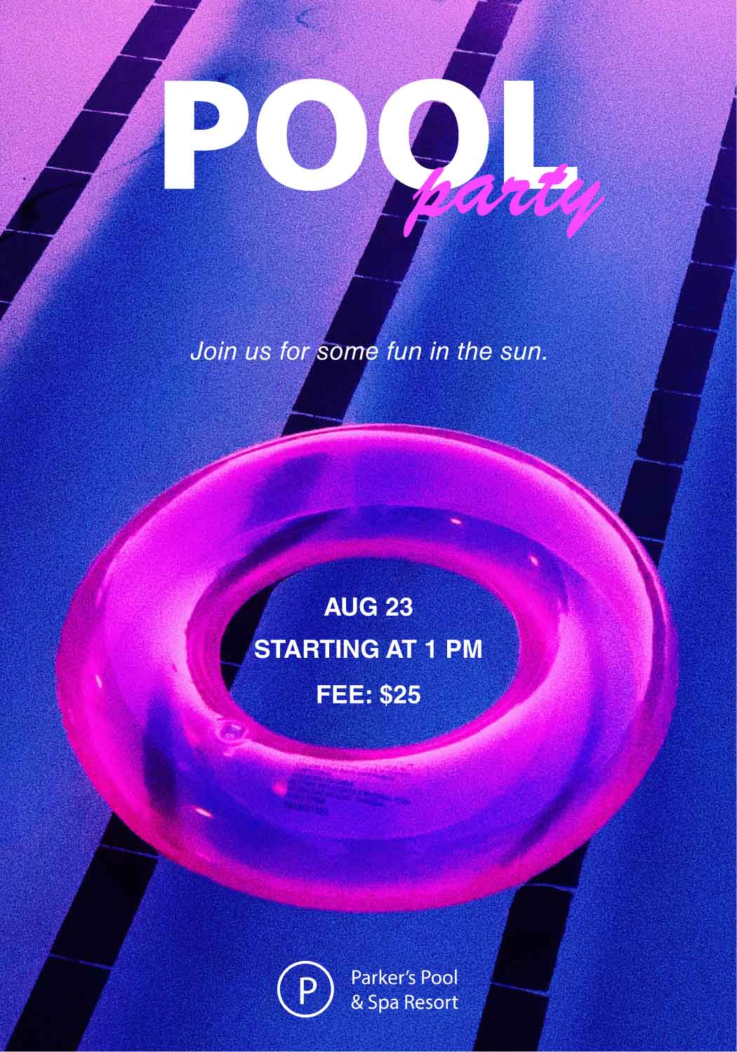 Blue and Pink Pool Party Poster Design