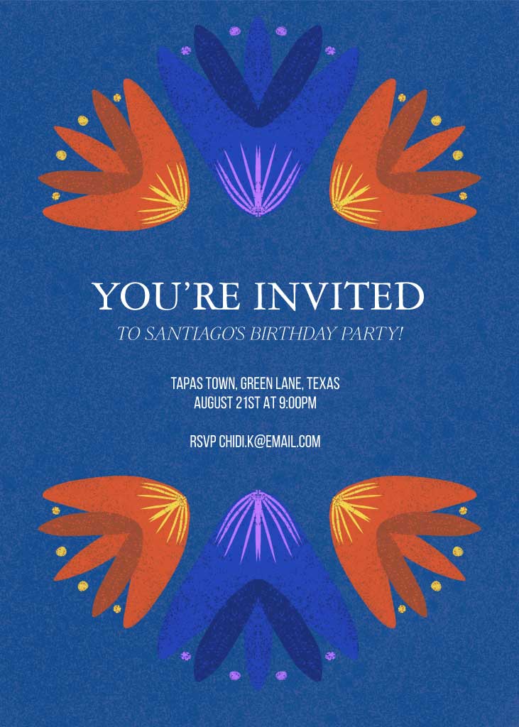 Chic Blue and Orange Birthday Invitation Poster