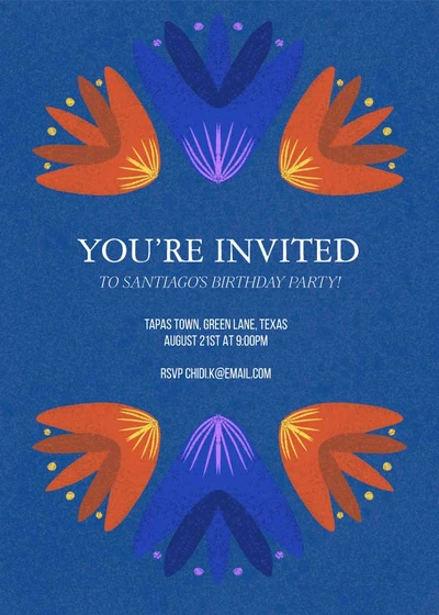 Template Chic Blue and Orange Birthday Invitation Poster