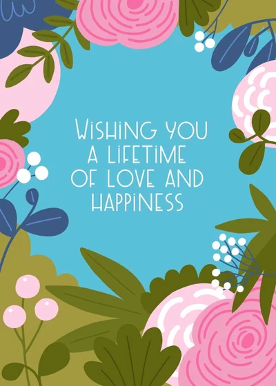 Template Blue and Pink Floral Wedding Postcard