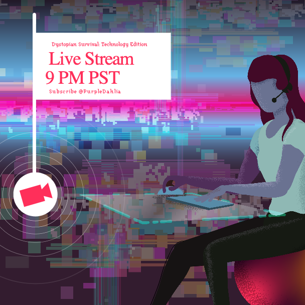 Template Cyberpunk Glitch Live Stream Poster Purple