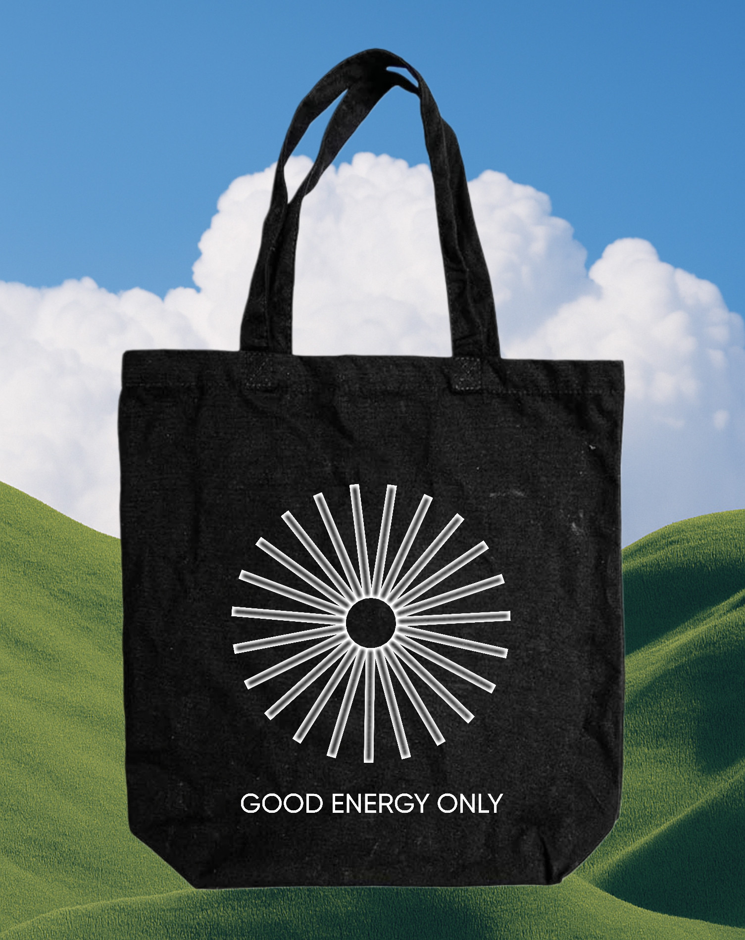 Template Chic Black Tote Bag Design Promoting Positivity