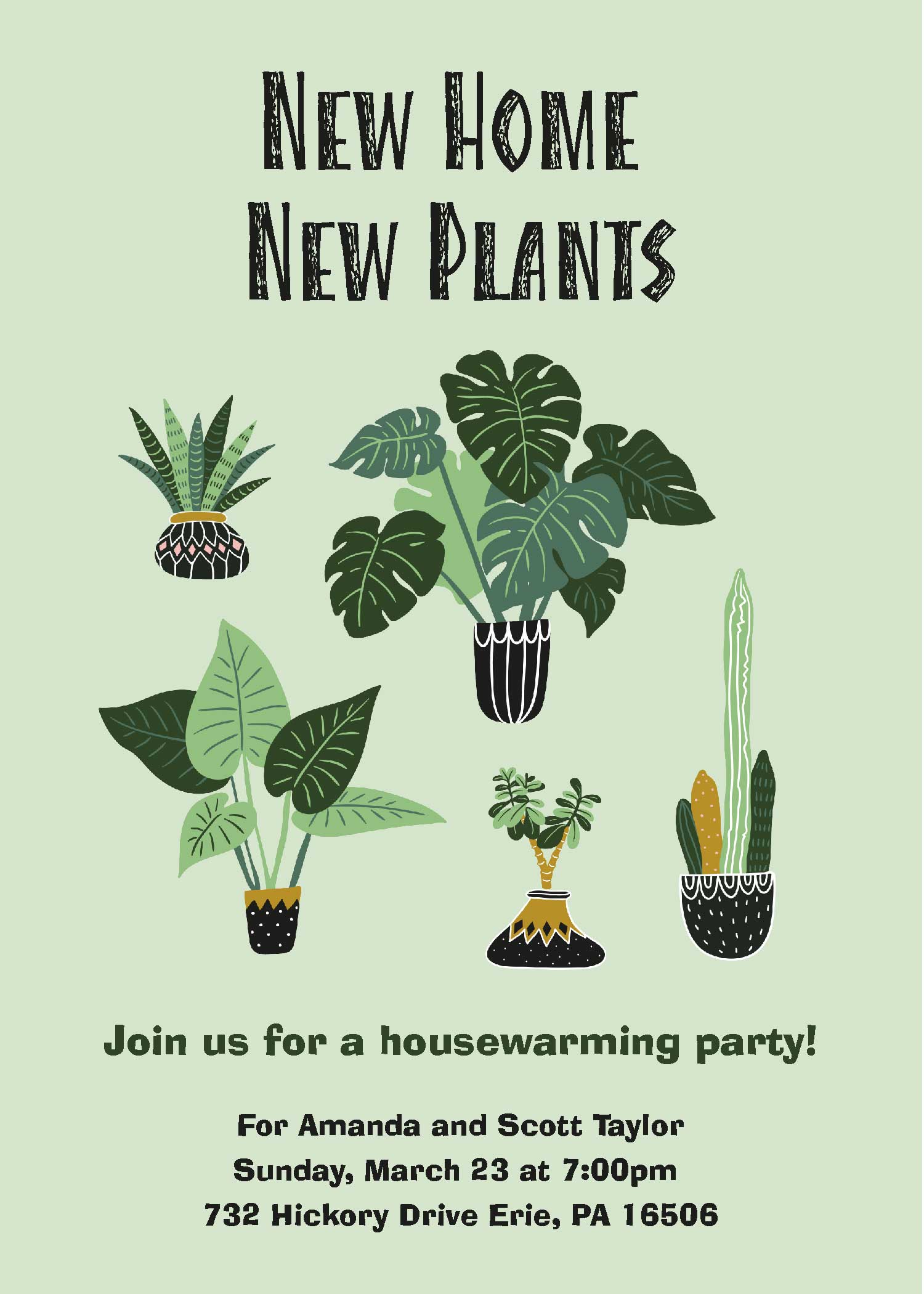 Green Botanical Housewarming Event Poster