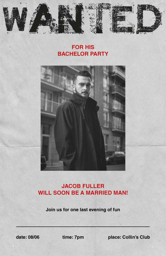 Black and White Bachelor Party Poster Design