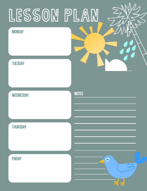 Charming Aqua Lesson Plan Template Design