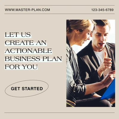 Template Elegant Beige Business Plan Consultation Poster