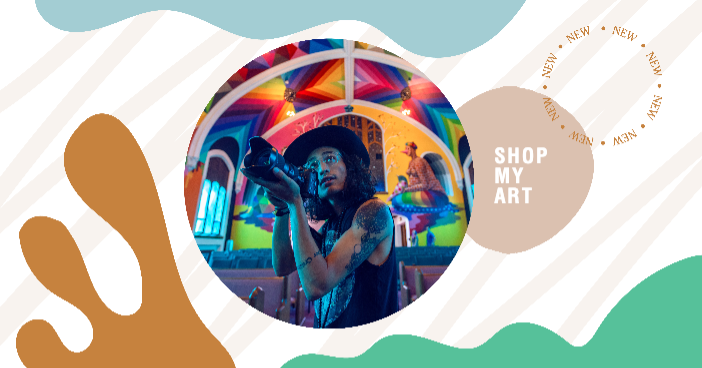 Template Creative Teal Orange Art Shop Poster