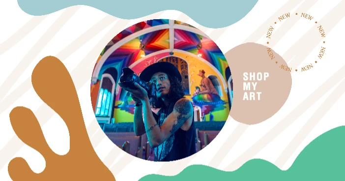 Template Creative Teal Orange Art Shop Poster