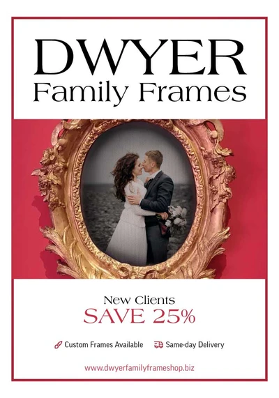 Template Elegant Red and Gold Frame Shop Ad