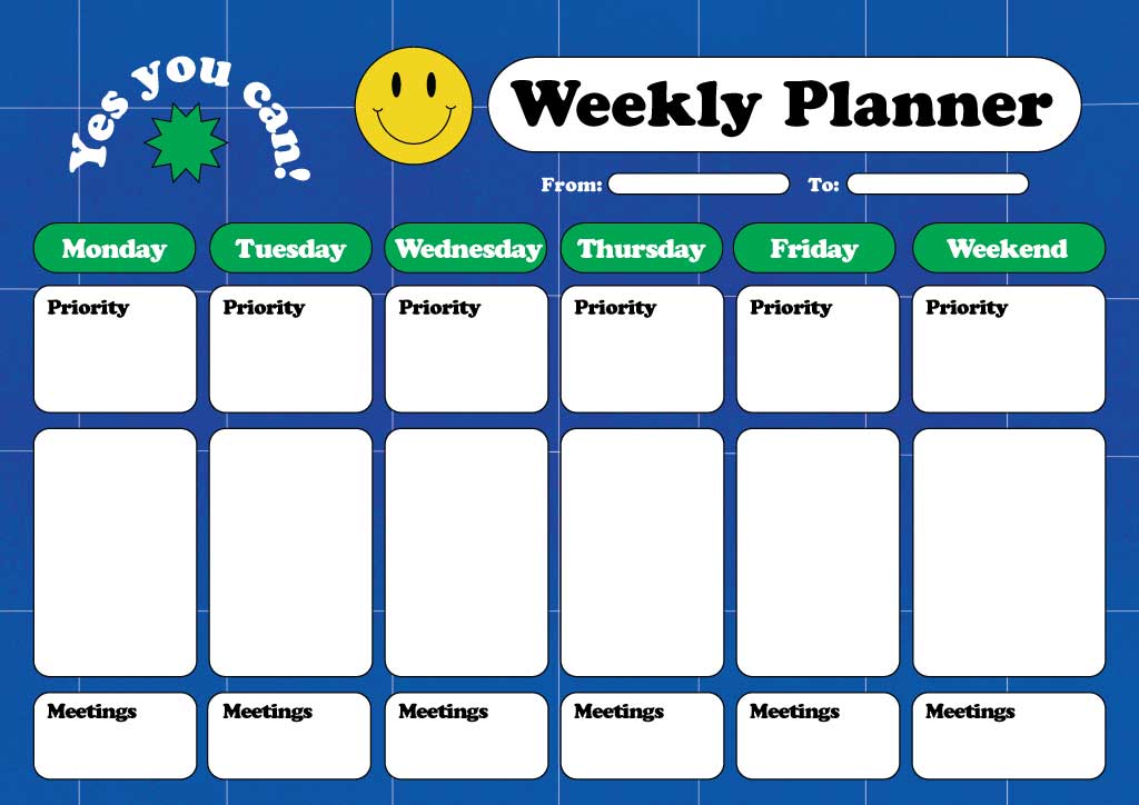 Blue and Green Weekly Planner Poster Design