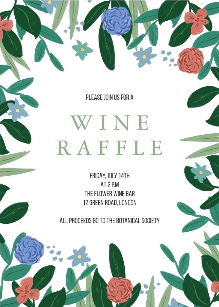 Green and Blue Botanical Wine Raffle Poster