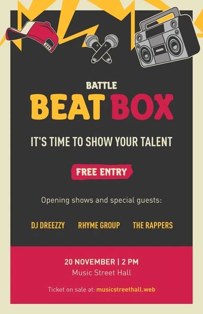 Template Vibrant Red and Yellow Beat Box Battle Poster