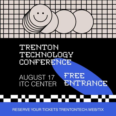 Template Sleek Blue and Black Technology Conference Poster