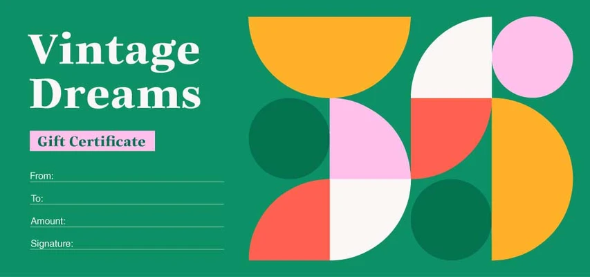 Template Vintage Dreams Green Pink Voucher Design