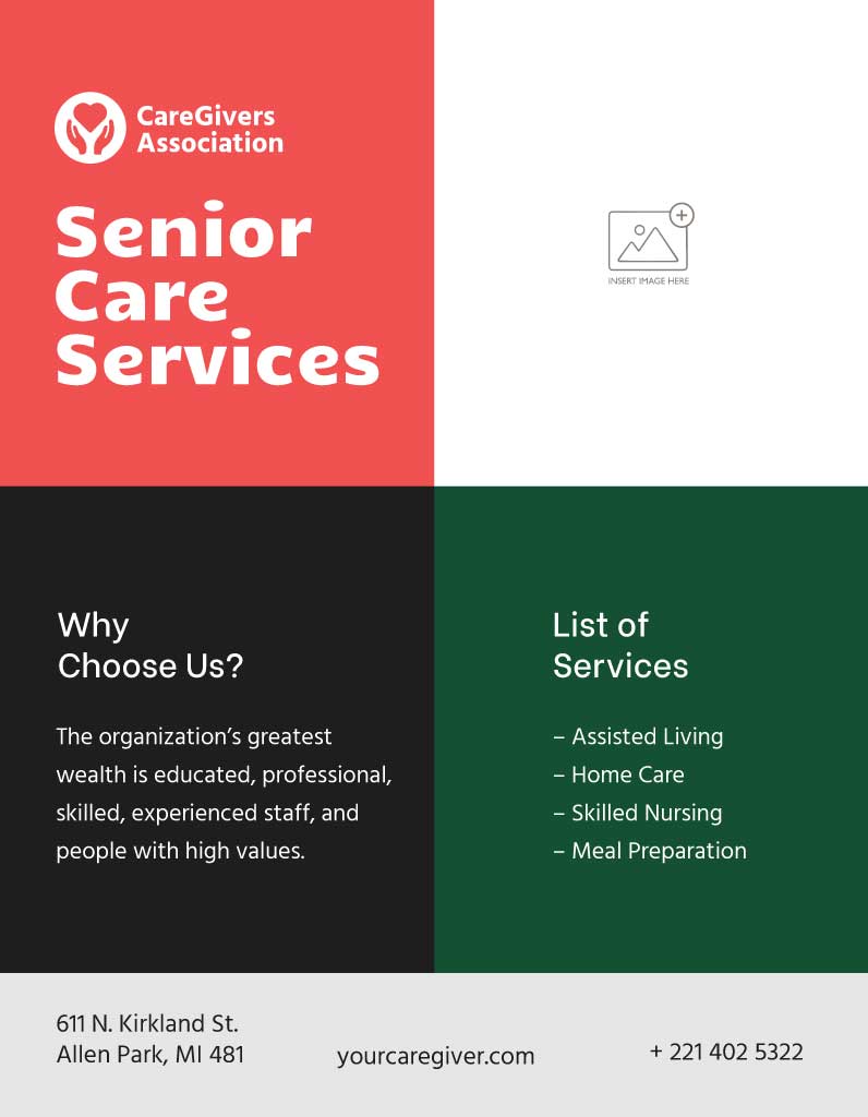 Elegant Red and Green Senior Care Services Poster