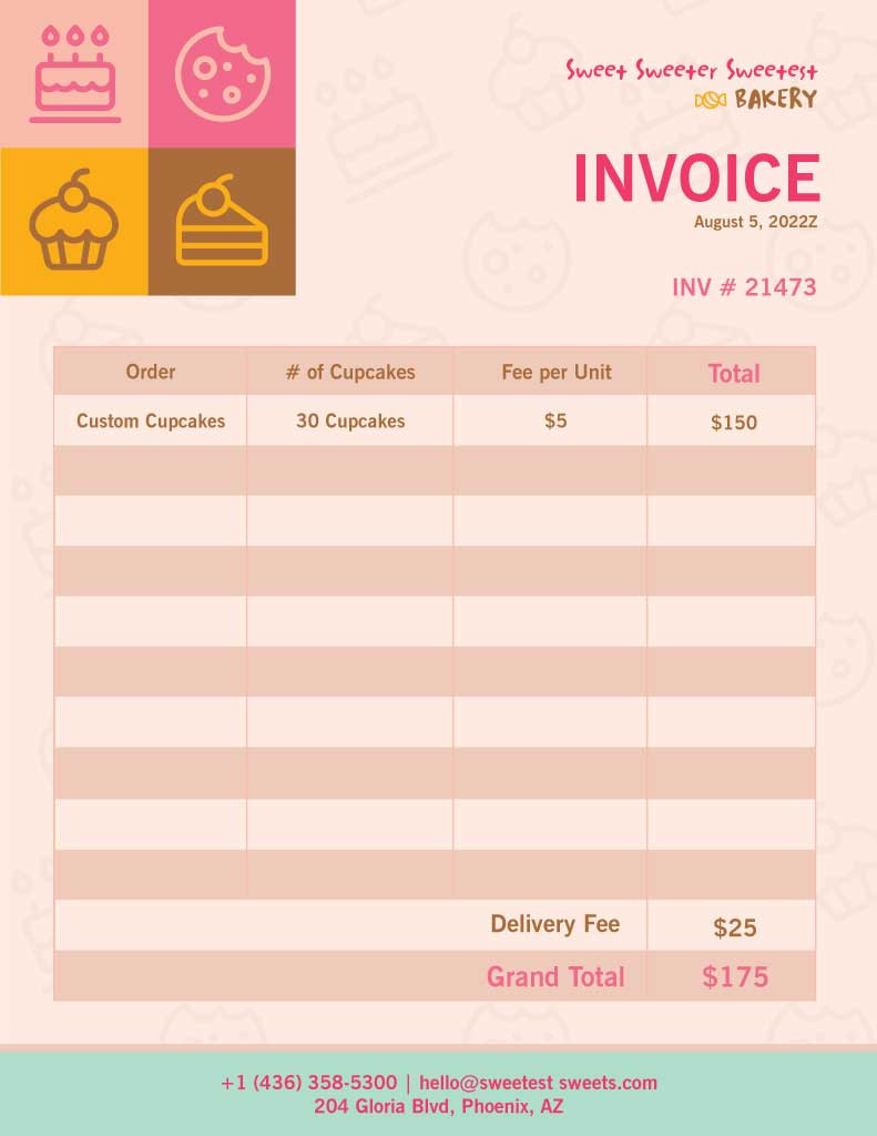 Template Charming Pink Bakery Invoice Template Design