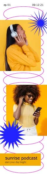 Template Vibrant Orange and Blue Podcast Ad Template