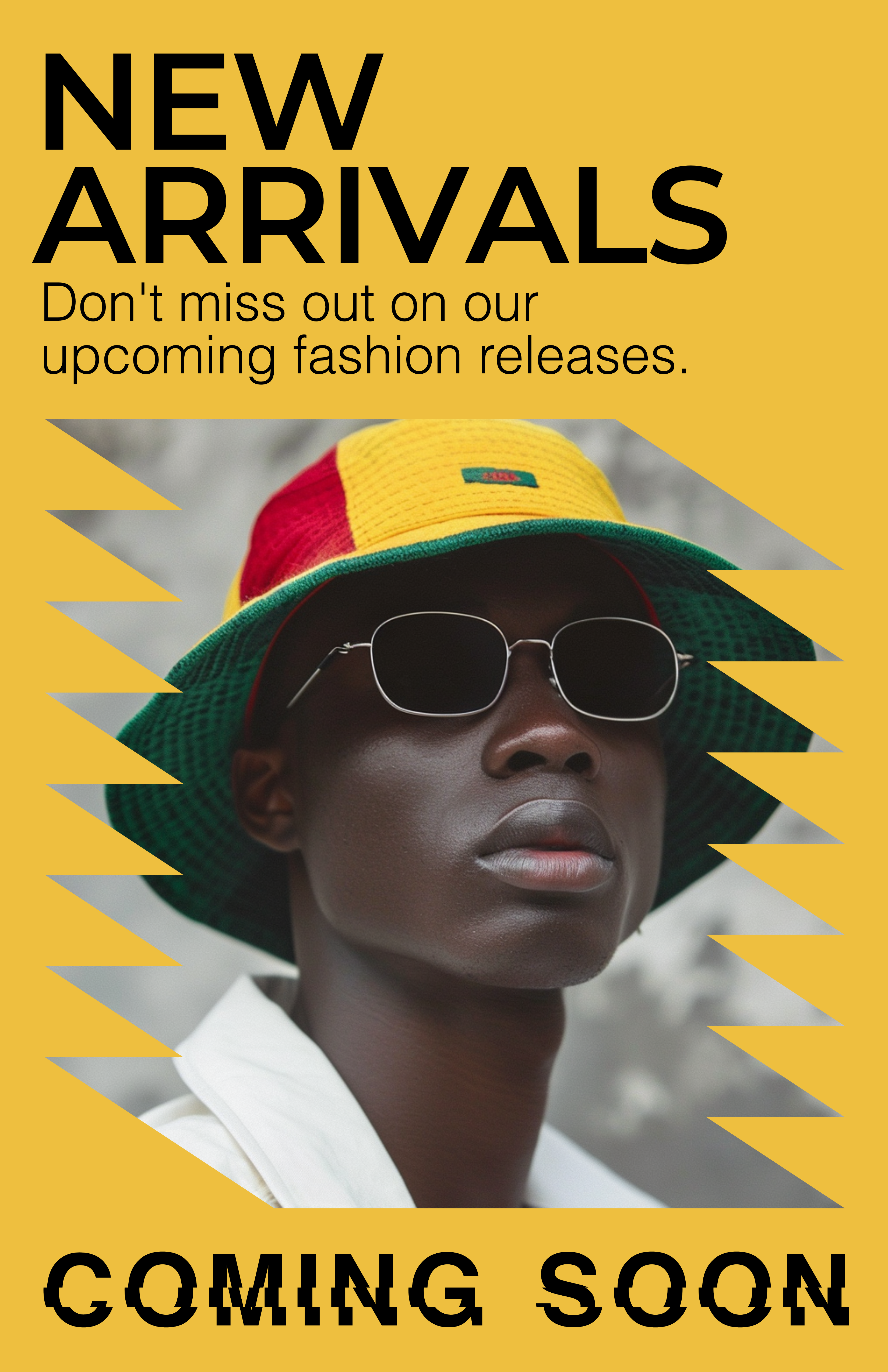 Template Vibrant Yellow Fashion Arrivals Poster Design