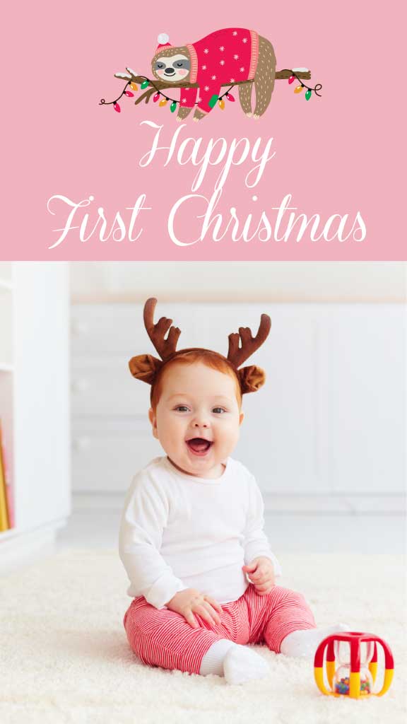 Charming Pink White Baby First Christmas Poster