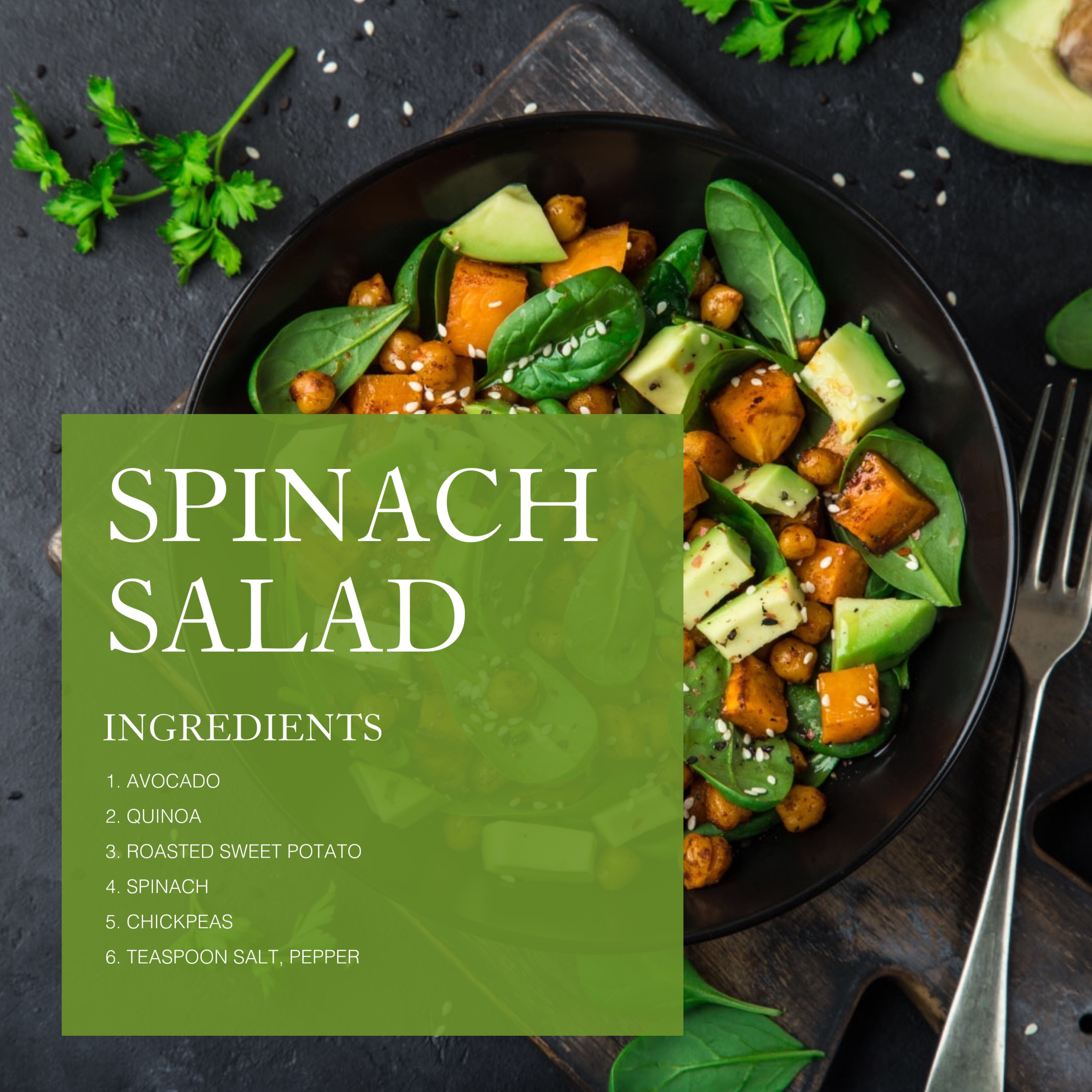 Green Healthy Spinach Salad Poster Design