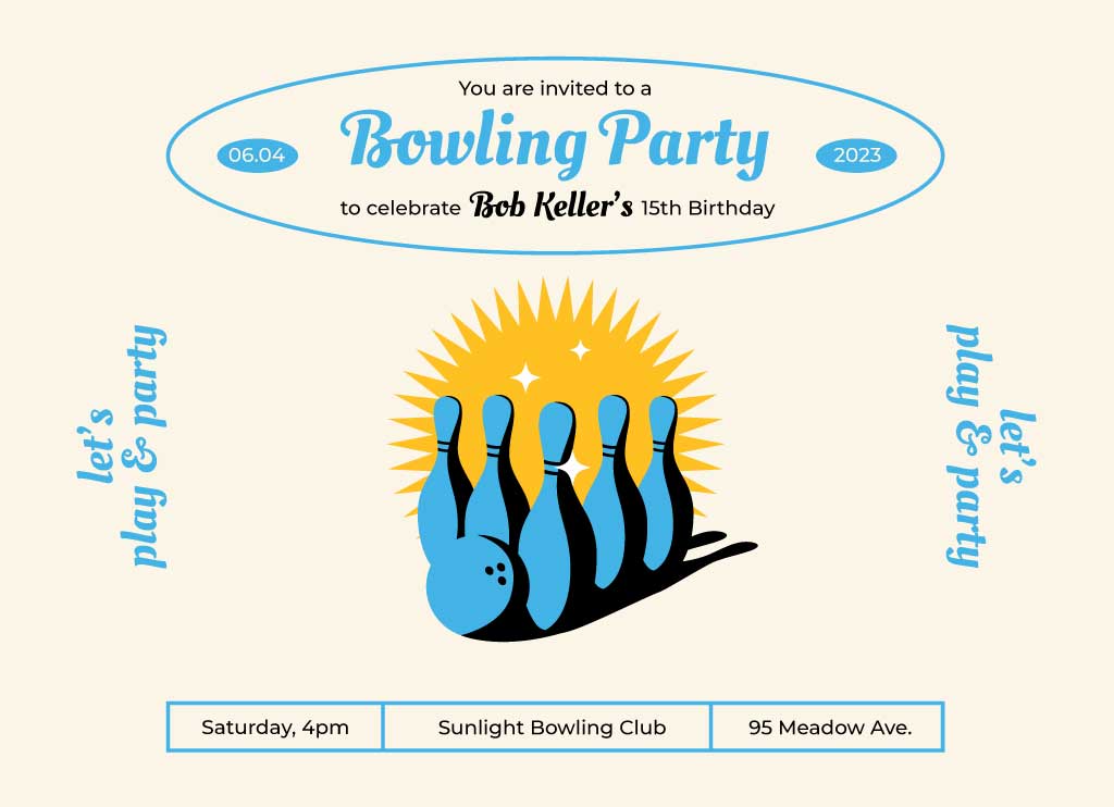 Striking Blue and Yellow Bowling Party Invitation