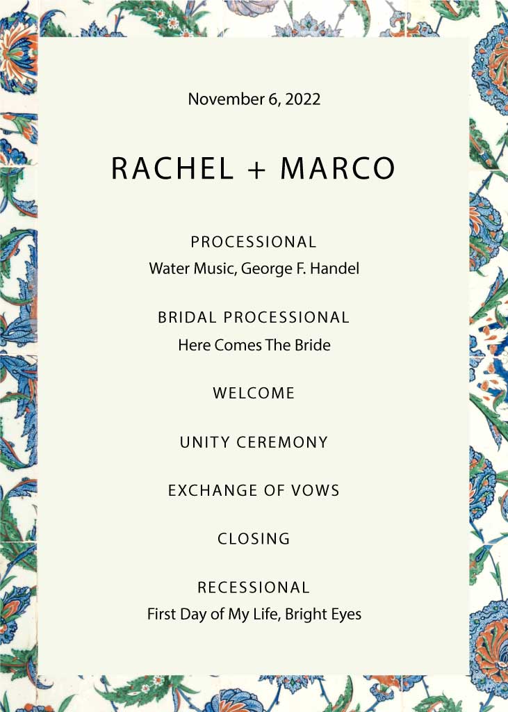 Elegant Blue Floral Wedding Program Poster