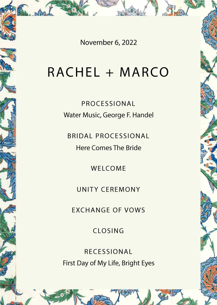 Template Elegant Blue Floral Wedding Program Poster