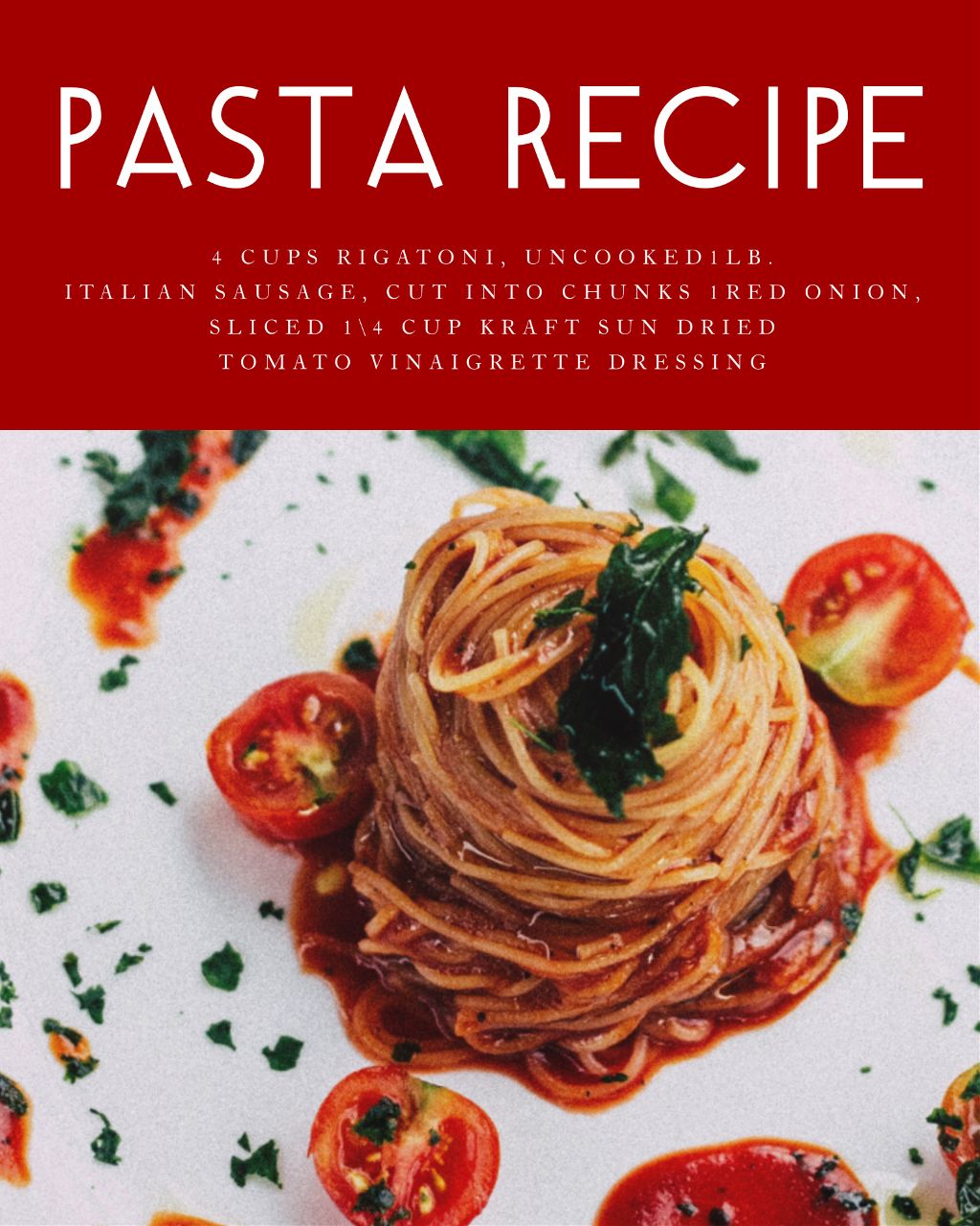 Tasty Spaghetti Recipe Poster in Red Tomato